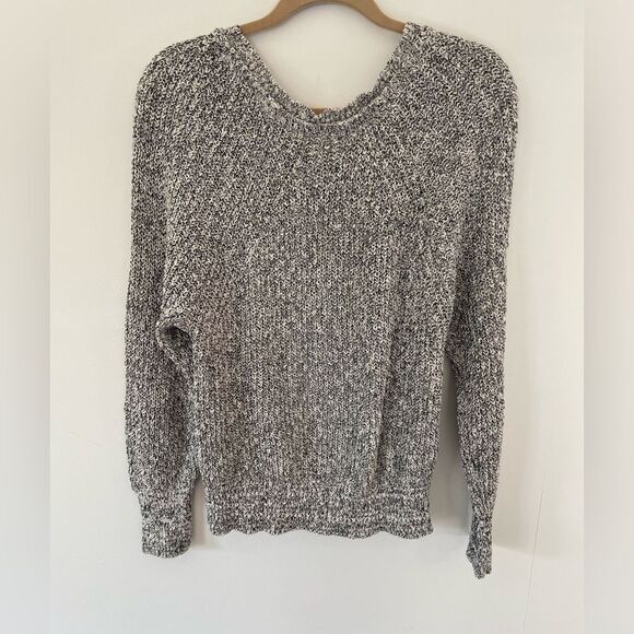 Free People Sweater Cropped Boxy Black Marled Long Slv Raglan large - Picture 6 of 6